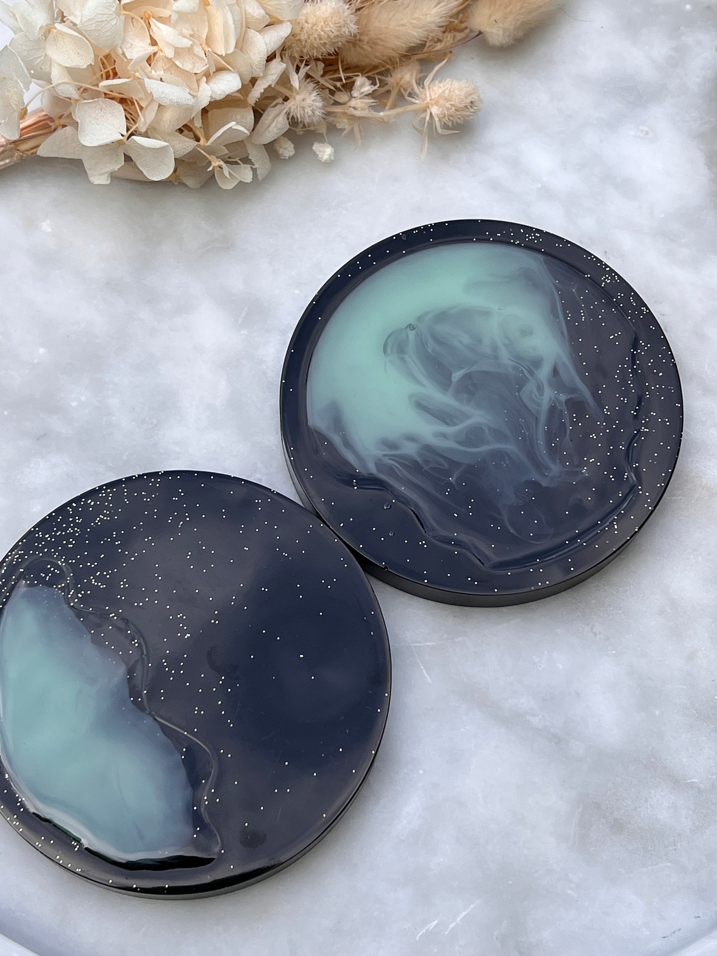 2 Black and Blue Coasters