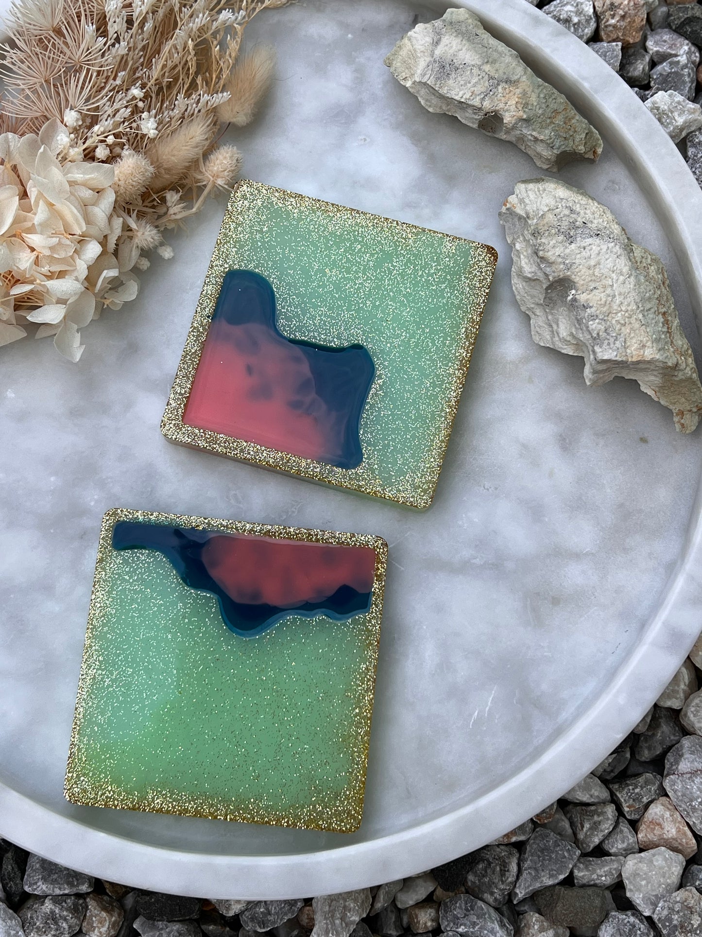 2 Turquoise ￼Coasters