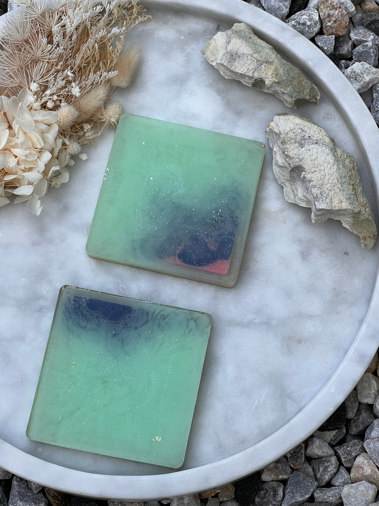 2 Turquoise ￼Coasters