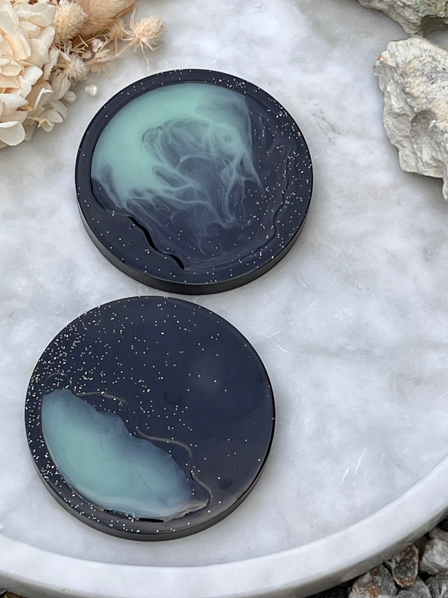 2 Black and Blue Coasters